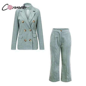 Planet Gates Set / S Blazer Coat Set Business Casual Women Suits Vintage Double Breasted Zipper Pant Ladies 2 Pieces Blazer Pant Set