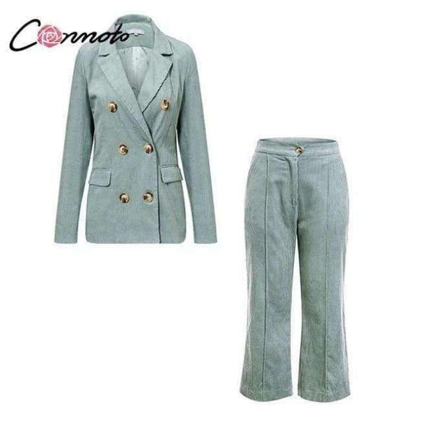 Planet Gates Set / S Blazer Coat Set Business Casual Women Suits Vintage Double Breasted Zipper Pant Ladies 2 Pieces Blazer Pant Set