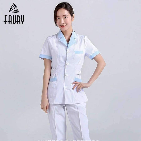 Planet Gates Set1 / L Women Hospital Medical Work Wear Suit Collar Nursing Clothing Doctor Uniform Short Sleeve Dental Beauty Salon Surgical Overalls