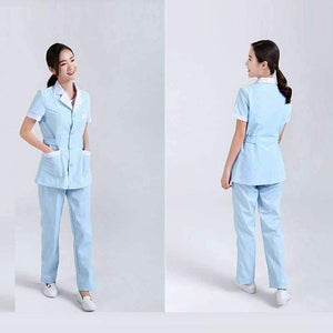 Planet Gates Set1 / L Women Hospital Medical Work Wear Suit Collar Nursing Clothing Doctor Uniform Short Sleeve Dental Beauty Salon Surgical Overalls