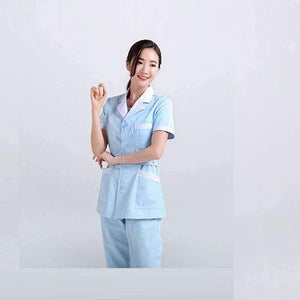 Planet Gates Set1 / L Women Hospital Medical Work Wear Suit Collar Nursing Clothing Doctor Uniform Short Sleeve Dental Beauty Salon Surgical Overalls