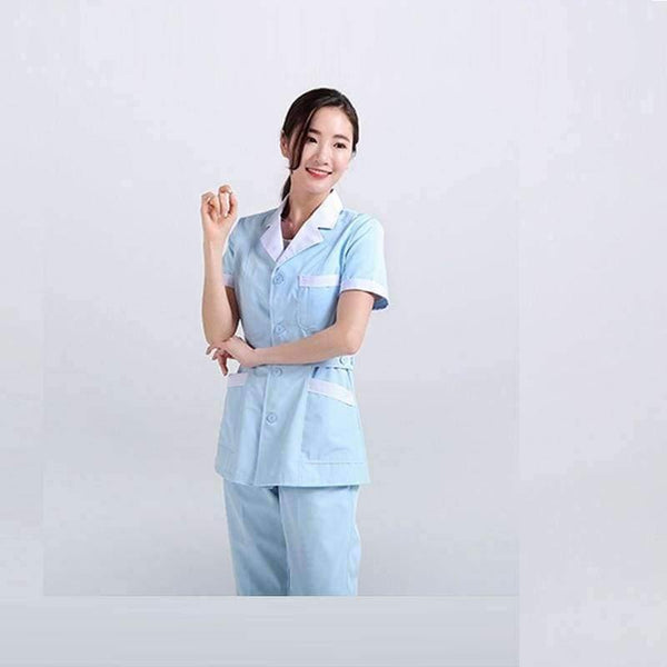 Planet Gates Set1 / L Women Hospital Medical Work Wear Suit Collar Nursing Clothing Doctor Uniform Short Sleeve Dental Beauty Salon Surgical Overalls