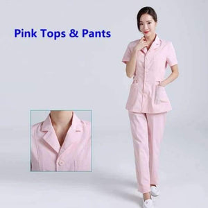 Planet Gates Set7 / L Women Hospital Medical Work Wear Suit Collar Nursing Clothing Doctor Uniform Short Sleeve Dental Beauty Salon Surgical Overalls