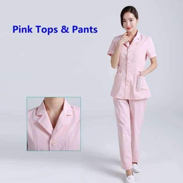 Planet Gates Set7 / L Women Hospital Medical Work Wear Suit Collar Nursing Clothing Doctor Uniform Short Sleeve Dental Beauty Salon Surgical Overalls