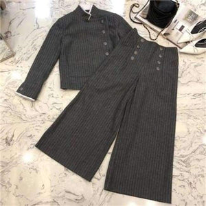 Planet Gates sets / S Women pants sets 2018 autumn long sleeve jacket and wide leg pants suits women striped sets