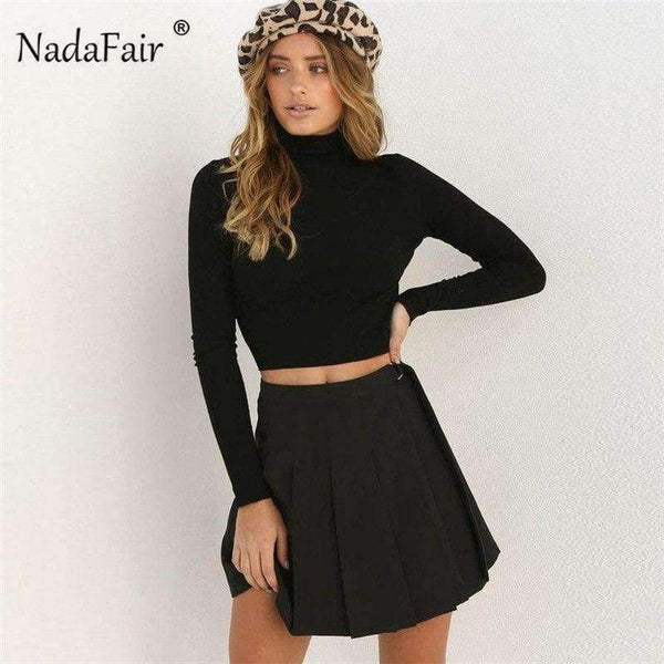 Planet Gates Sexy backless bow lace-up black white knitted t shirts women tees autumn winter turtleneck long sleeve sweater tops