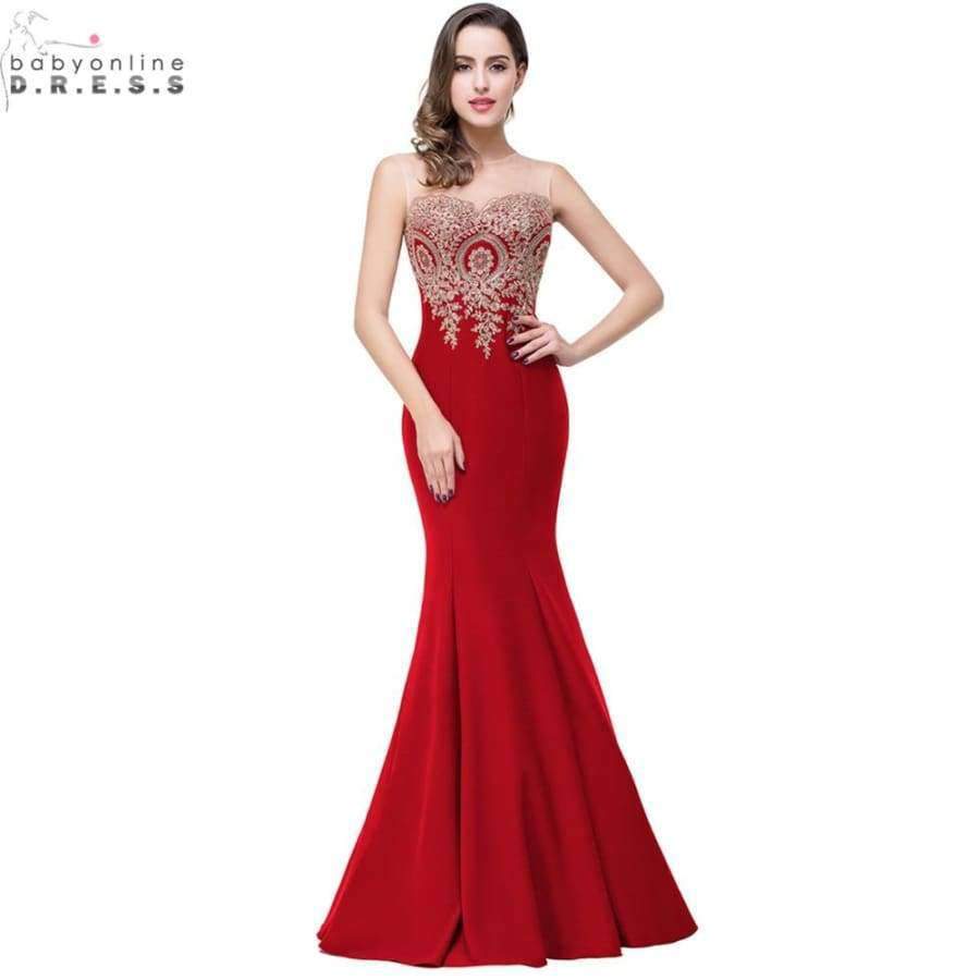 Planet Gates Sexy Backless Red Mermaid Lace Evening Dress Long Cheap Appliques Evening Gowns Vestido de Festa