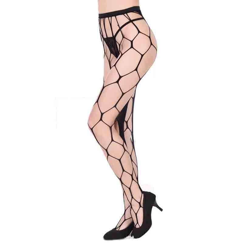 Planet Gates Sexy Fishnet Lace Spandex Top Mesh Thigh High Knee Socks Long Tights Pantyhose Medias For Woman Black and White