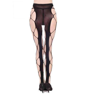 Planet Gates Sexy Fishnet Lace Spandex Top Mesh Thigh High Knee Socks Long Tights Pantyhose Medias For Woman Black and White