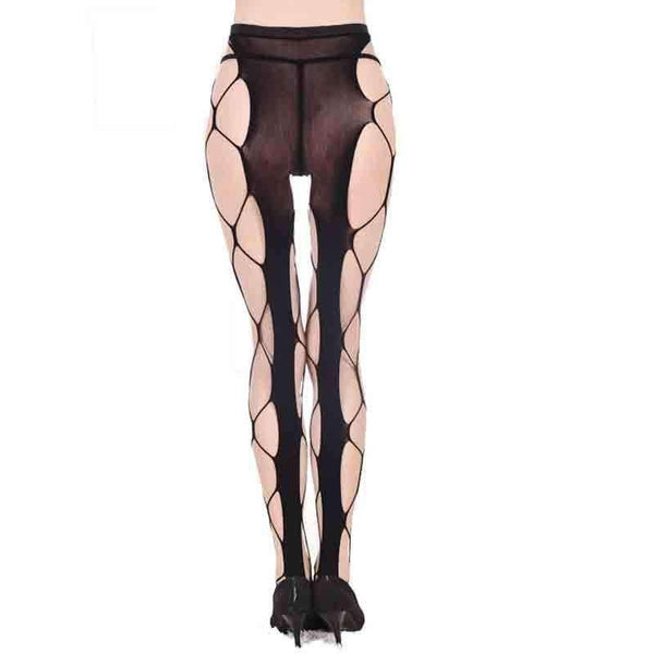 Planet Gates Sexy Fishnet Lace Spandex Top Mesh Thigh High Knee Socks Long Tights Pantyhose Medias For Woman Black and White