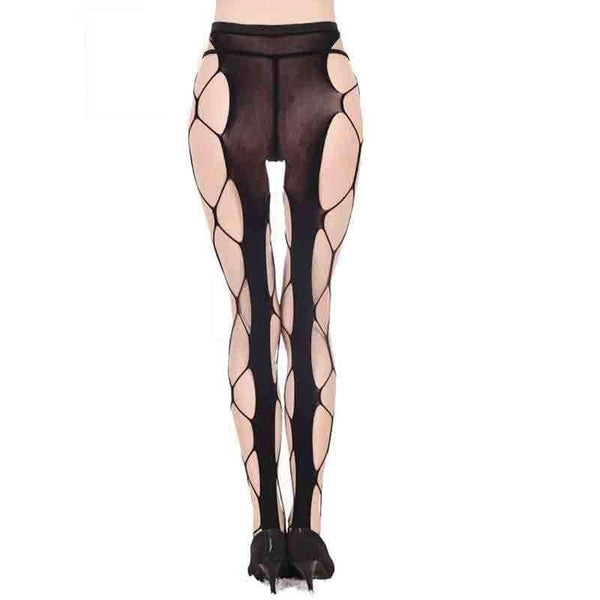 Planet Gates Sexy Fishnet Lace Spandex Top Mesh Thigh High Knee Socks Long Tights Pantyhose Medias For Woman Black and White