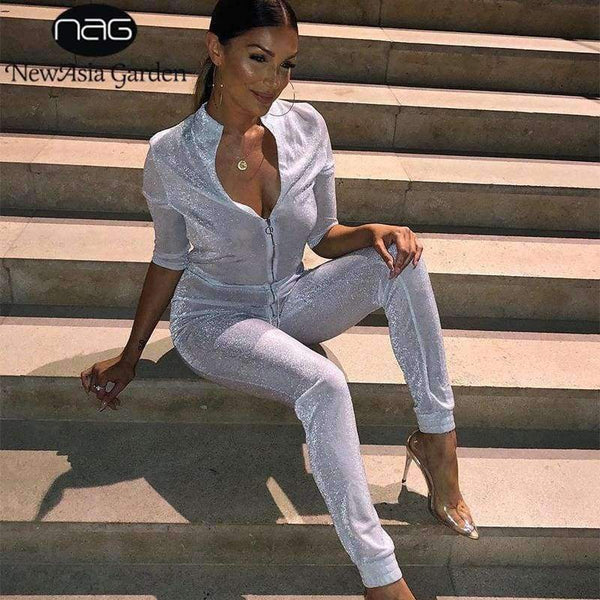 Planet Gates Sexy Jumpsuit Silver Sequin Jumpsuits For Women 2018 Long Pants Body Mujer Rompers Womens Jumpsuit Overalls Playsuit New