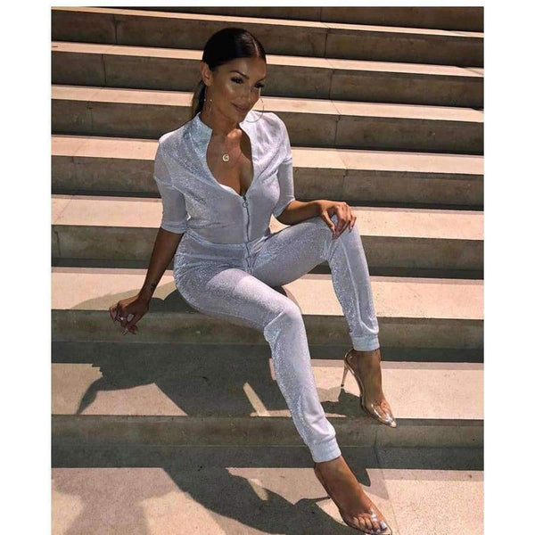 Planet Gates Sexy Jumpsuit Silver Sequin Jumpsuits For Women 2018 Long Pants Body Mujer Rompers Womens Jumpsuit Overalls Playsuit New