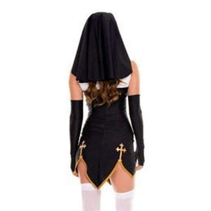 Planet Gates Sexy Nun Costume Adult Women Halloween Cosplay Fancy Girl Sister Party With Stockings Hoodie