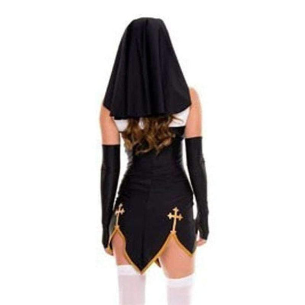Planet Gates Sexy Nun Costume Adult Women Halloween Cosplay Fancy Girl Sister Party With Stockings Hoodie