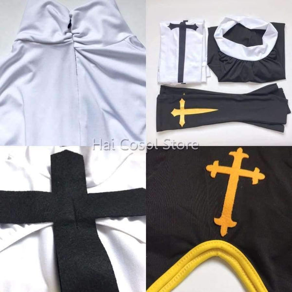 Planet Gates Sexy Nun Costume Adult Women Halloween Cosplay Fancy Girl Sister Party With Stockings Hoodie