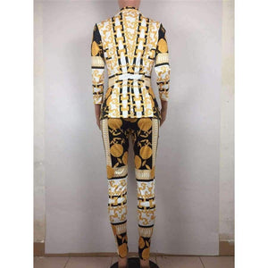 Planet Gates Sexy Two Piece Pant Suits Women Print Notched Single Button Long Sleeve Slim Blazer Jacket and Tight Pants Set