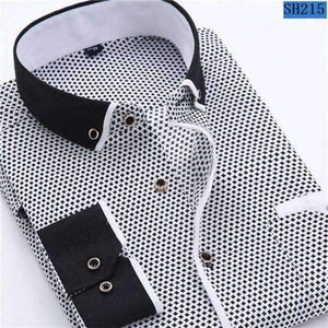 Planet Gates SH215 / Asian S Label 38 2018 Men Fashion Casual Long Sleeved Printed shirt Slim Fit Male Social Business Dress Shirt Brand Men Clothing Soft Comfortable