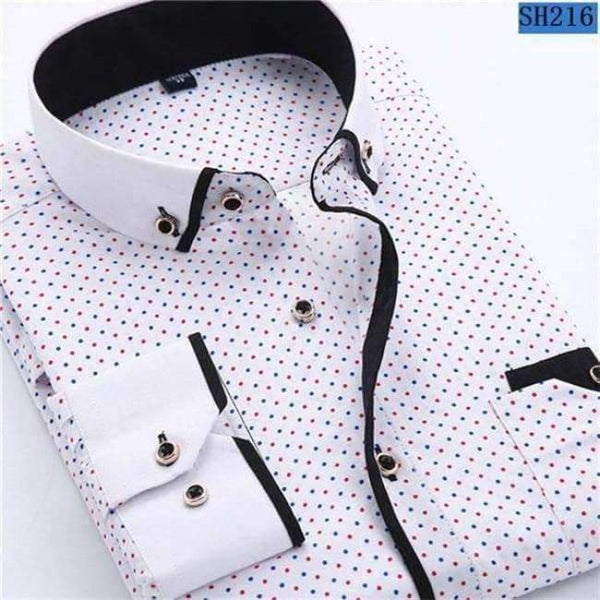 Planet Gates SH216 / Asian S Label 38 2018 Men Fashion Casual Long Sleeved Printed shirt Slim Fit Male Social Business Dress Shirt Brand Men Clothing Soft Comfortable