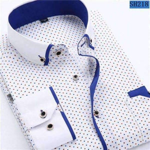 Planet Gates SH218 / Asian S Label 38 2018 Men Fashion Casual Long Sleeved Printed shirt Slim Fit Male Social Business Dress Shirt Brand Men Clothing Soft Comfortable