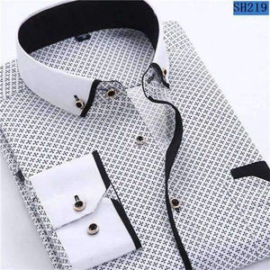 Planet Gates SH219 / Asian S Label 38 2018 Men Fashion Casual Long Sleeved Printed shirt Slim Fit Male Social Business Dress Shirt Brand Men Clothing Soft Comfortable