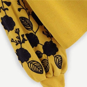 Planet Gates SHEIN Ginger Preppy Elegant Floral Embroidered Cowl Neck Bishop Sleeve Sweatshirt 2018 Autumn Casual Women Pullovers Sweatshirts