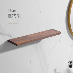 Planet Gates shelf 1 Walnut Wood Bathroom Hardware Set Creative Towel Ring Cosmetics Mirror Front Shelf Wall Mounted Brass Shaver Rack