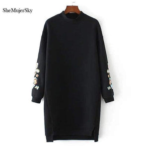 Planet Gates SheMujerSky Sweatshirt Women Long Hoodie Dress Embroidery Floral moleton feminino Pullover Womens 2017 Winter