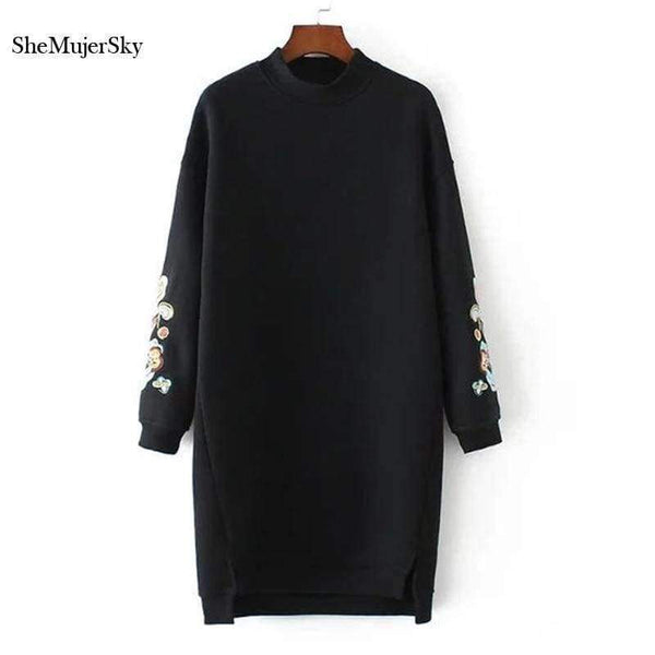 Planet Gates SheMujerSky Sweatshirt Women Long Hoodie Dress Embroidery Floral moleton feminino Pullover Womens 2017 Winter