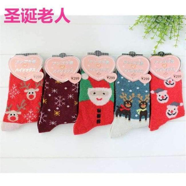 Planet Gates Shengdanlaorenkuan / EU36-39 Winter 5 Pairs Wool Female Women Socks Warm Thickened Cotton Christmas Socks Harajuku