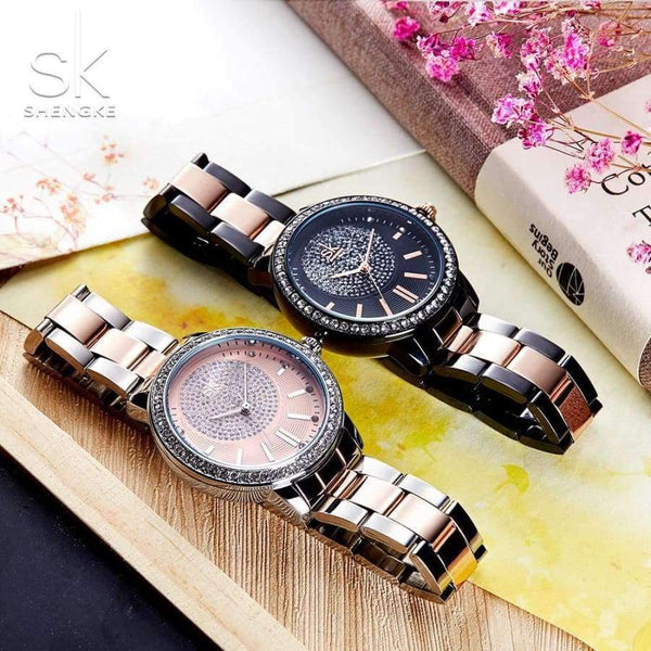 Planet Gates Shengke Rose Gold Watch Women Quartz Watches Ladies Top Brand Crystal Luxury Female Wrist Watch Girl Clock Relogio Feminino
