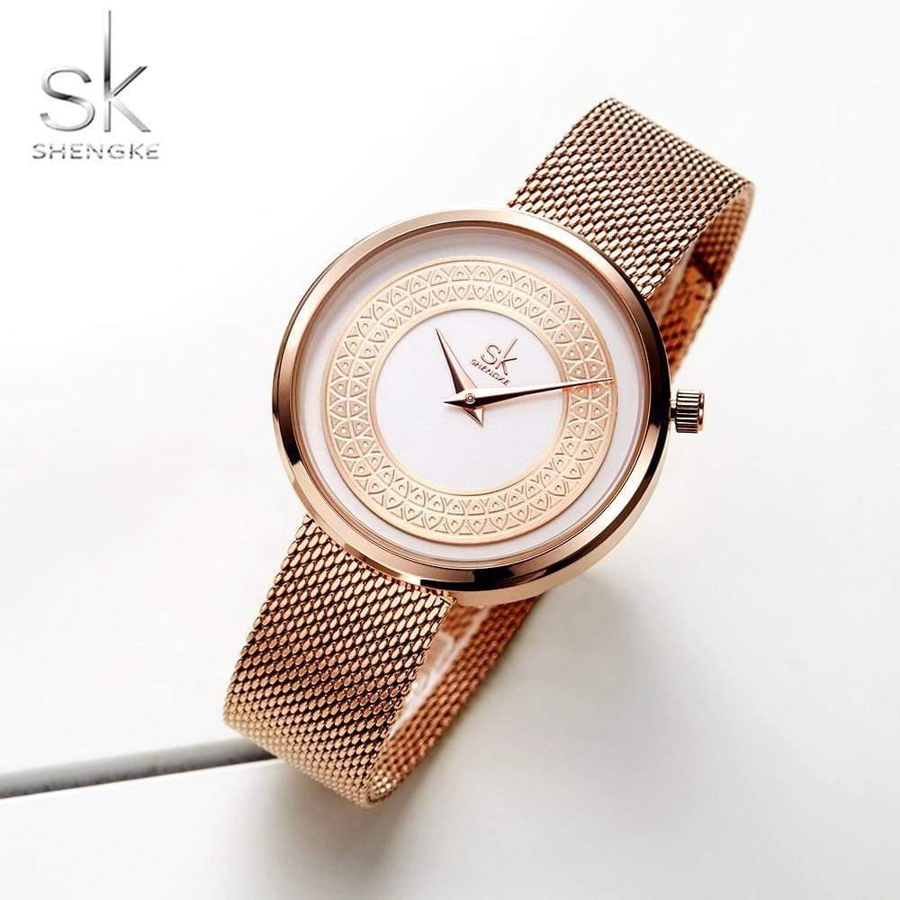 Planet Gates Shengke Women Watches Women Fashion Clock Vintage Design Ladies Watch Luxury Brand Classical Gold Metal Slice Zegarek Damski