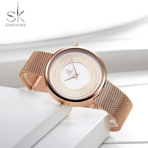Planet Gates Shengke Women Watches Women Fashion Clock Vintage Design Ladies Watch Luxury Brand Classical Gold Metal Slice Zegarek Damski