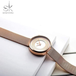 Planet Gates Shengke Women Watches Women Fashion Clock Vintage Design Ladies Watch Luxury Brand Classical Gold Metal Slice Zegarek Damski