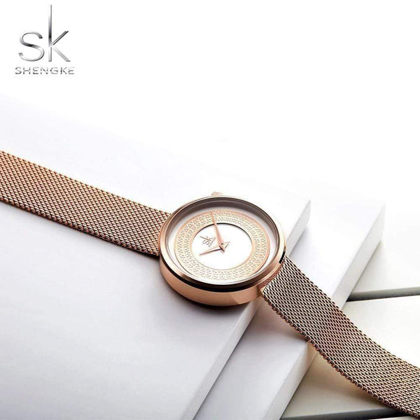 Planet Gates Shengke Women Watches Women Fashion Clock Vintage Design Ladies Watch Luxury Brand Classical Gold Metal Slice Zegarek Damski