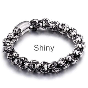 Planet Gates Shiny / 18.5cm 22.5cm Long Skull Bracelets For Men Stainless Steel Shiny Skull Charm Link Chain Brecelets Male Gothic Jewelry