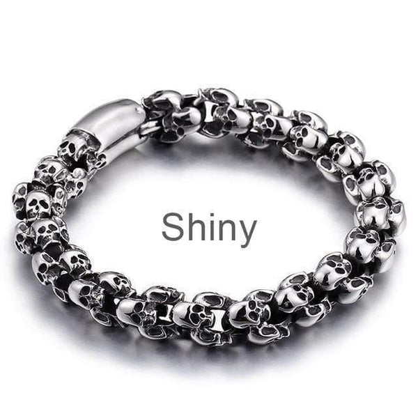 Planet Gates Shiny / 18.5cm 22.5cm Long Skull Bracelets For Men Stainless Steel Shiny Skull Charm Link Chain Brecelets Male Gothic Jewelry