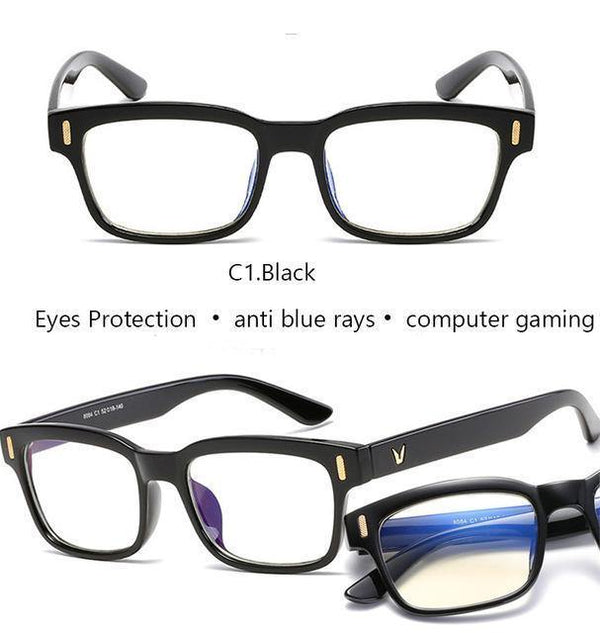 Planet Gates Shiny Black-Clear Anti Blue Rays Computer Glasses Men Blue Light Gaming Glasses Protection Myopia