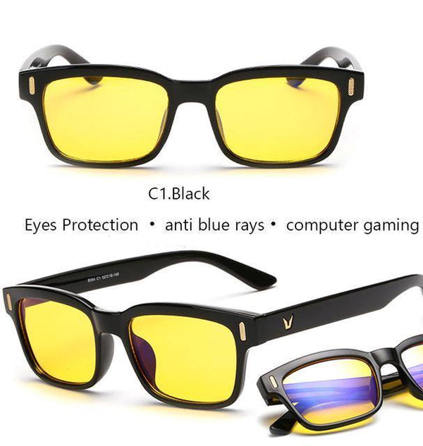 Planet Gates Shiny Black-Yellow Anti Blue Rays Computer Glasses Men Blue Light Gaming Glasses Protection Myopia