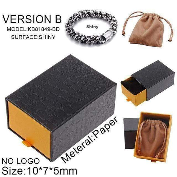 Planet Gates Shiny with box / 18.5cm 22.5cm Long Skull Bracelets For Men Stainless Steel Shiny Skull Charm Link Chain Brecelets Male Gothic Jewelry