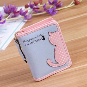 Planet Gates Short Blue Women Wallets Zipper Lady Handbags Clutch Coin Purse Cards Holder PU Leather Brand Cat Woman Wallet Moneybags Purse Bags
