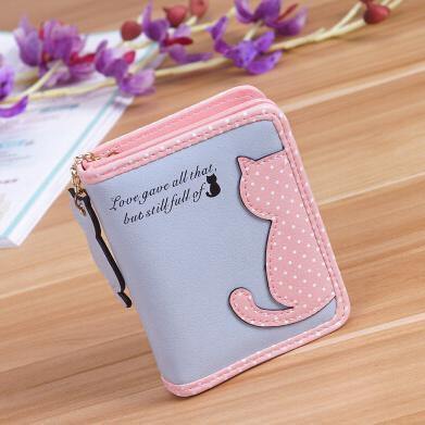 Planet Gates Short Blue Women Wallets Zipper Lady Handbags Clutch Coin Purse Cards Holder PU Leather Brand Cat Woman Wallet Moneybags Purse Bags