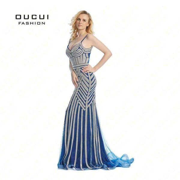 Planet Gates Short dress gold / 2 Crystal Royal Blue Color Party Occasion Formal Long Evening Dress OL102829