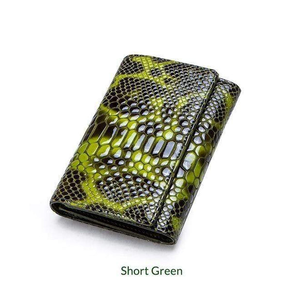 Planet Gates Short Green Women Clutch Wallets Genuine Leather Snake Pattern Print Long Coin Purse Female Cell Phone Holder Bag Dollar Price