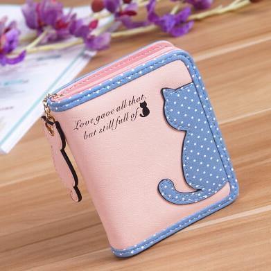 Planet Gates Short Pink Women Wallets Zipper Lady Handbags Clutch Coin Purse Cards Holder PU Leather Brand Cat Woman Wallet Moneybags Purse Bags