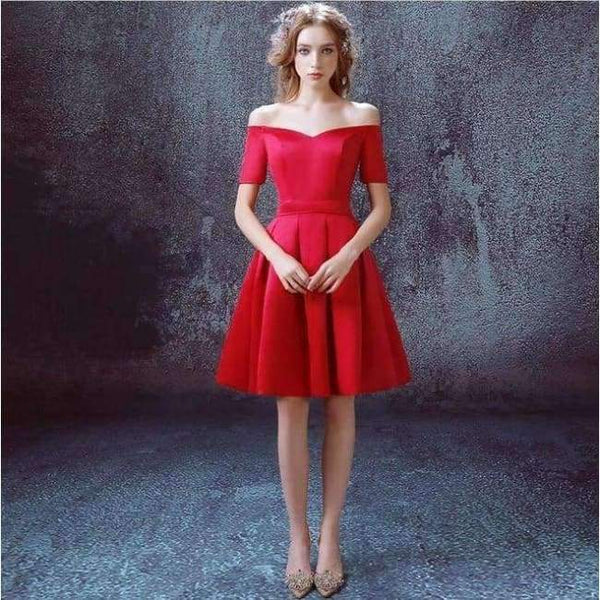 Planet Gates short sleeve red / 2 Champagne Bridesmaid Dresses Pink Blue Short Satin Knee Length Party Prom Dresses robe de mariage Cheap Custom Made