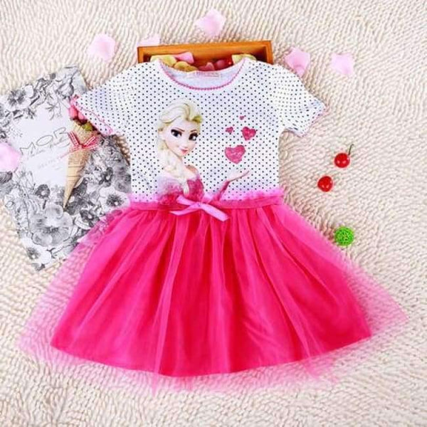Planet Gates short sleeve rose / 3T 3-8 Years Summer Baby Girl Dress Princess Vestidos Fever Anna Elsa  Dress Children Clothing For Kids Birthday Party Costume
