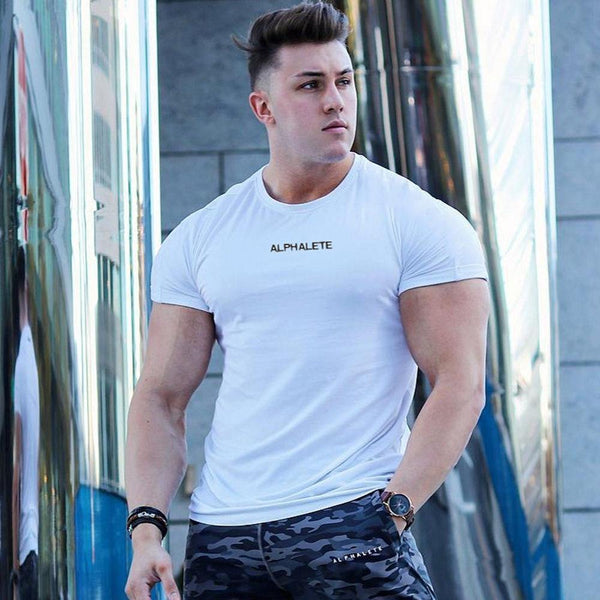 Short Sleeve Skinny T-shirt Men's Summer Casual Cotton Tees Tshirt Tops Male Gym Fitness Bodybuilding Crossfit Workout Clothing