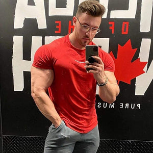 Short Sleeve Skinny T-shirt Men's Summer Casual Cotton Tees Tshirt Tops Male Gym Fitness Bodybuilding Crossfit Workout Clothing