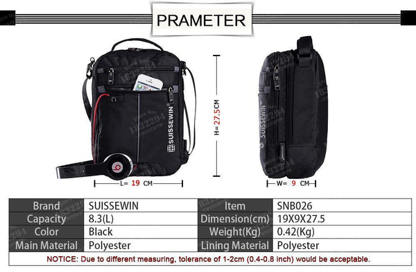 Planet Gates Shoulder Bag Small Messenger Bag for Tablets and Documents Men's Black Handbag 11-inch Crossbody Bags for students